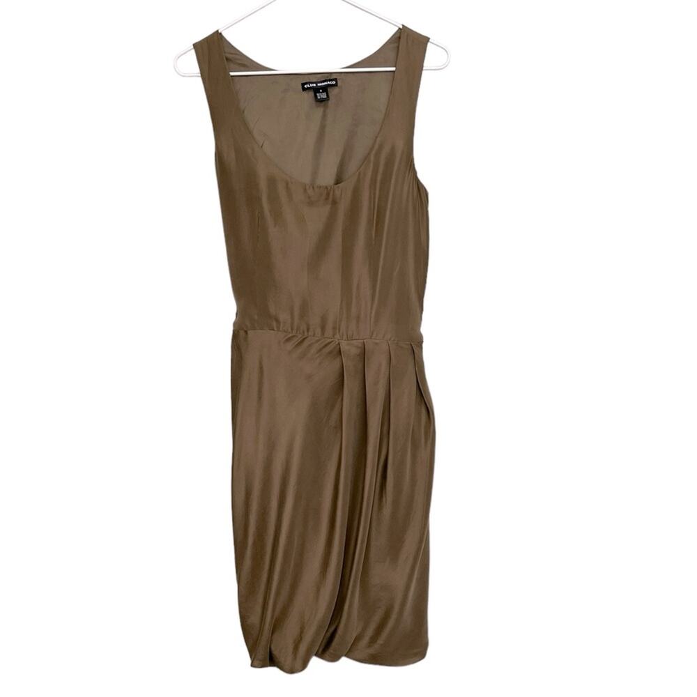 CLUB MONACO Olive Brown Silk Scoop Neck Sleeveless Knee Length Dress Size 2
